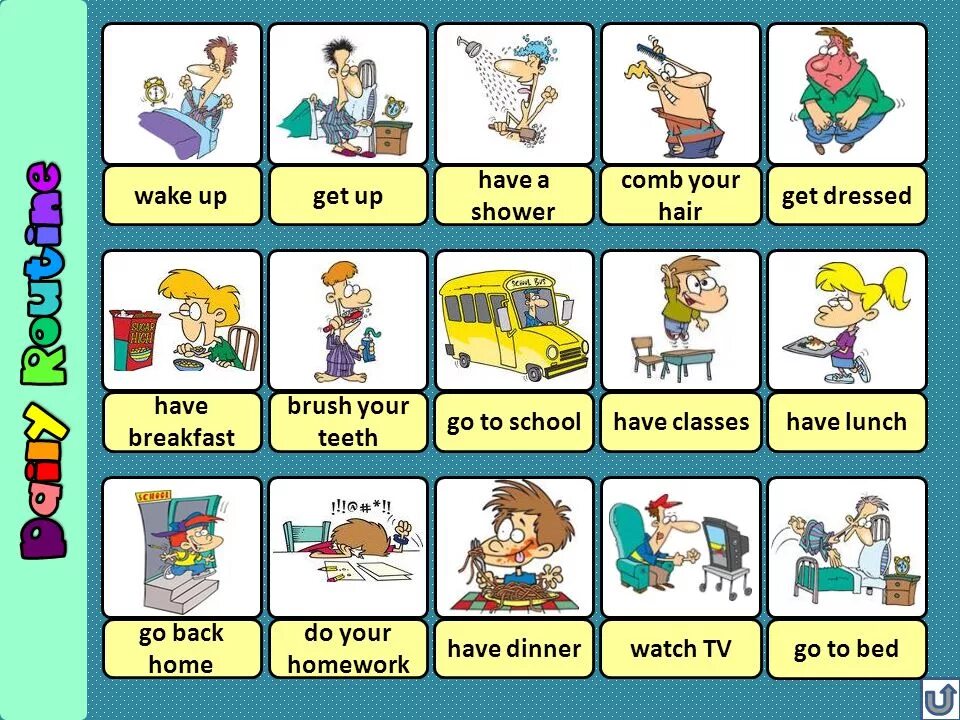 Do your his her homework. Мой день на английском языке. Английский Daily Routine. Распорядок дня на английском. Распорядок дня на англ яз.