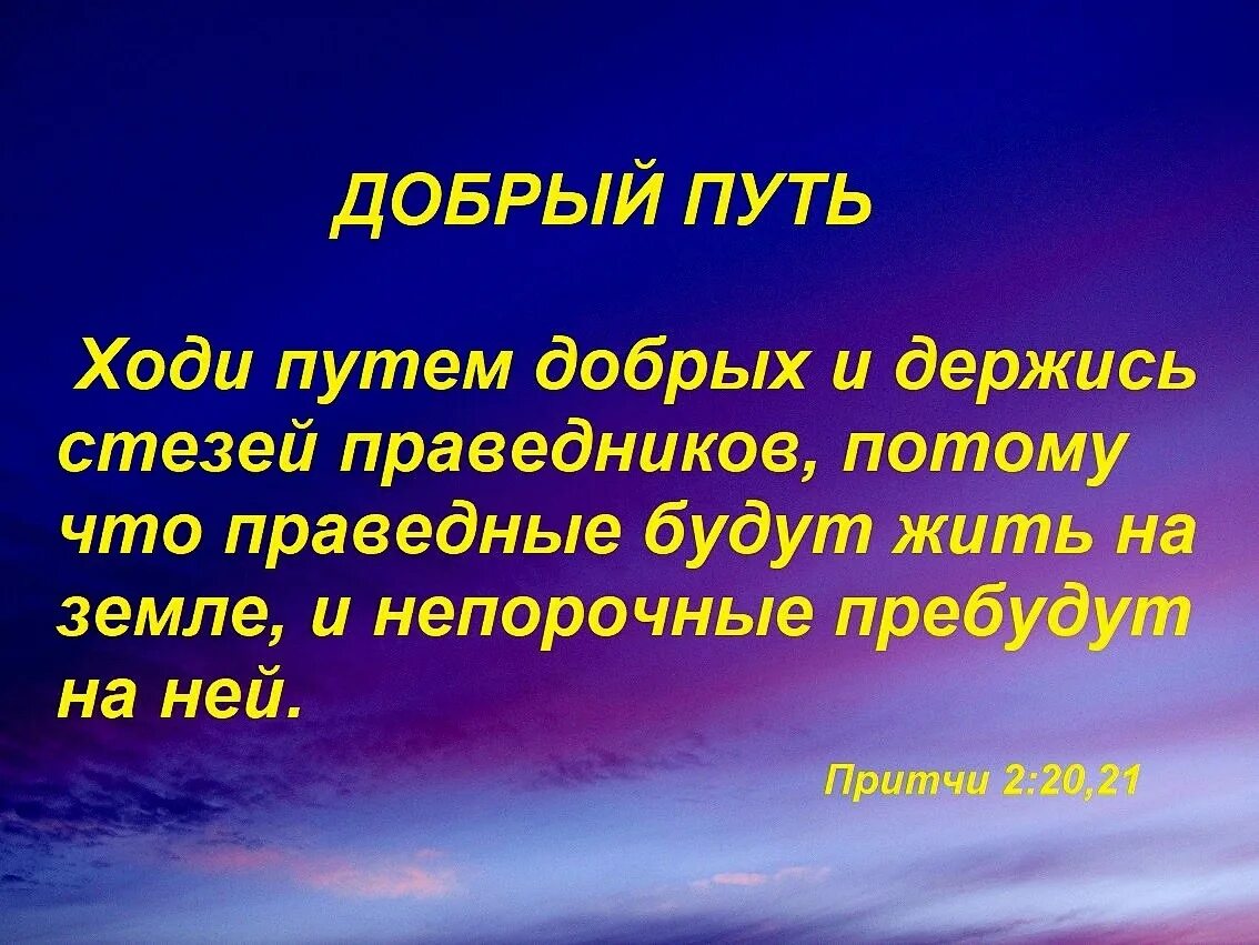 Ходи путем добрых и держись стезей праведников. Ходи путем добрых. Стезя праведных как светило Лучезарное. Праведные будут жить на земле и непорочные пребудут на ней.