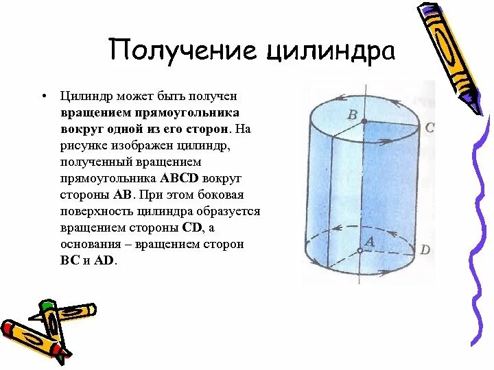 Цилиндр получен вращением прямоугольника. Стороны цилиндра. Способы получения цилиндра. Вращающийся цилиндр. Цилиндр получен в результате вращения