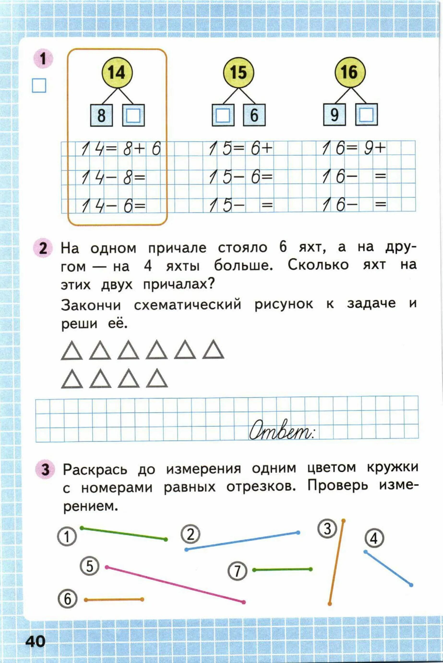 Решение первого класса рабочая тетрадь. Рабочая тетрадь по математике 1 класс 2 часть стр 40. Математика 1 класс рабочая тетрадь стр 40 ответы. Тетрадь по математике 2 часть 1 класс Моро стр 40. Математика 1 класс рабочая тетрадь 2 часть стр 40.