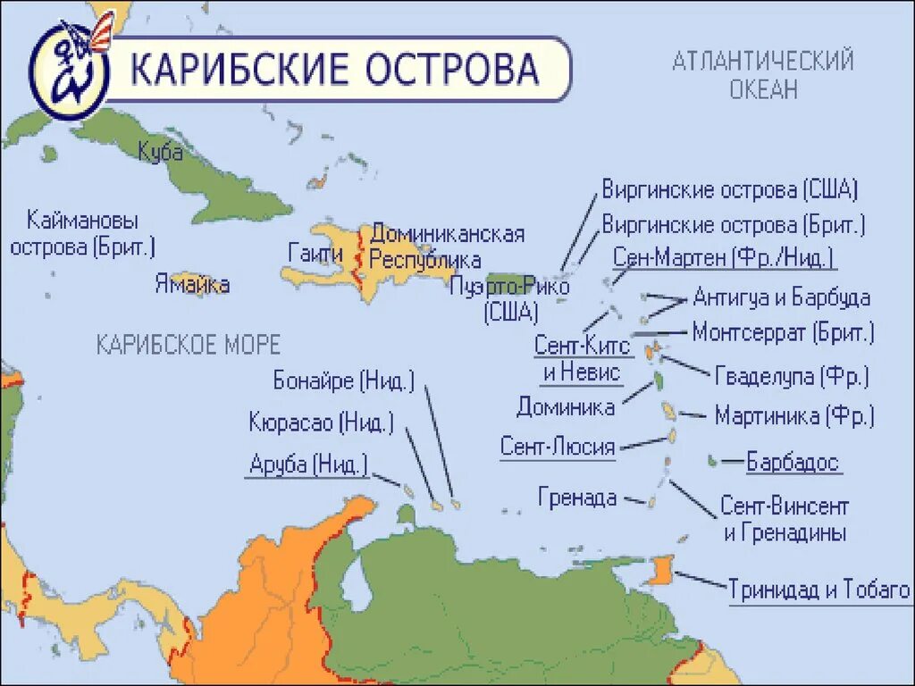 Береговые острова на карте. Острова Карибского бассейна на карте. Страны Карибского бассейна список на карте. Островные государства Карибского моря.