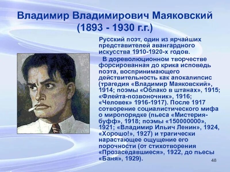 Основные произведения маяковского. Маяковский 1910 год. Маяковский кратко.