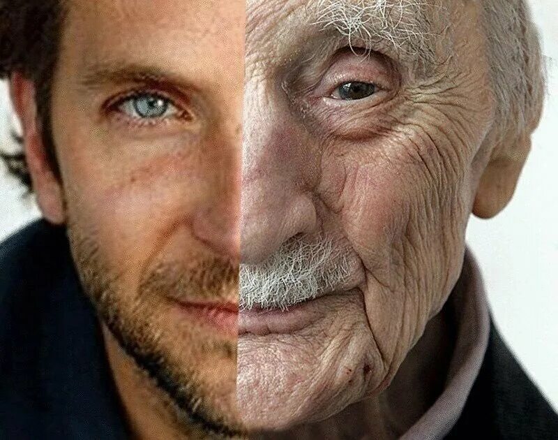Мужчина по возрасту. Человек стареет. Молодой и старый человек. Молодость и старость. Старческое лицо.