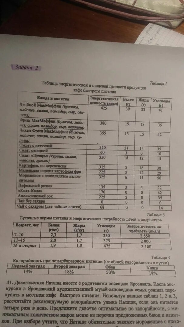 Рассчитайте рекомендуемую калорийность второго завтрака инны. Девятилетняя наташа вместе с родителями посещала ярославль. рассчитайте рекомендуемую калорийность ужина. рассчитайте рекомендуемую калорийность обеда наташи.