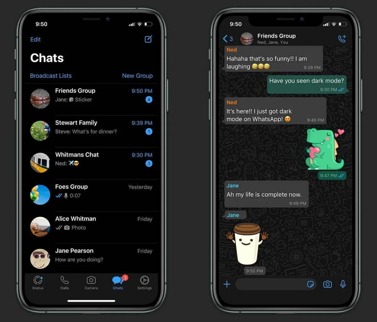 Whatsapp на айфон 11. Ватсап темная тема. Темная тема в ватсапе. Ватсап на айфоне. IOS WHATSAPP на андроид.