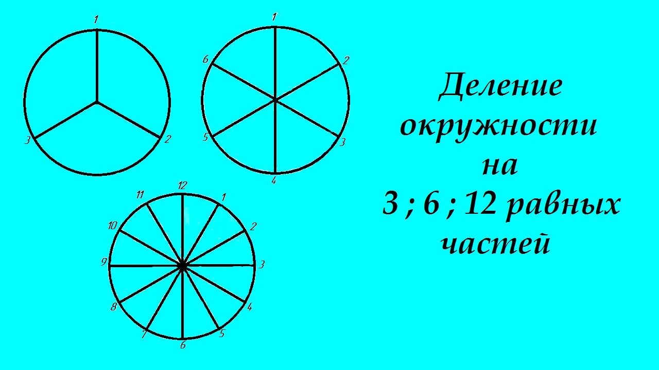 Как разделить окружность на 3 равные части. Деление круга на 3 части. Деление окружности на 3 6 12 равных частей. Деление окружности на три равные части.