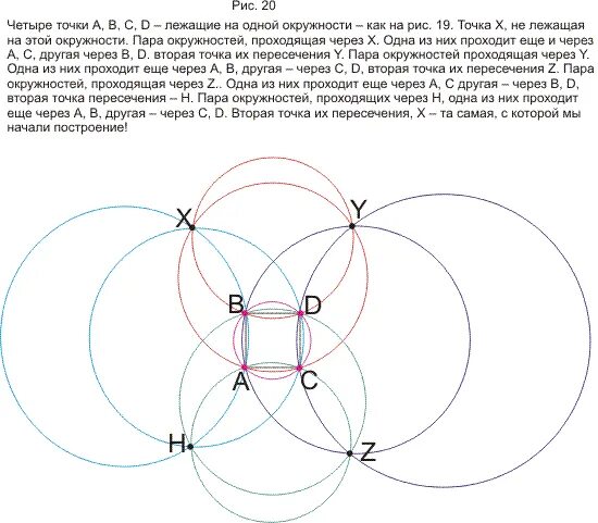 Теорема о пересекающихся окружностях. Теорема о пересечении окружностей. Четыре окружности пересекаются в четырех точках. Восемь окружностей.