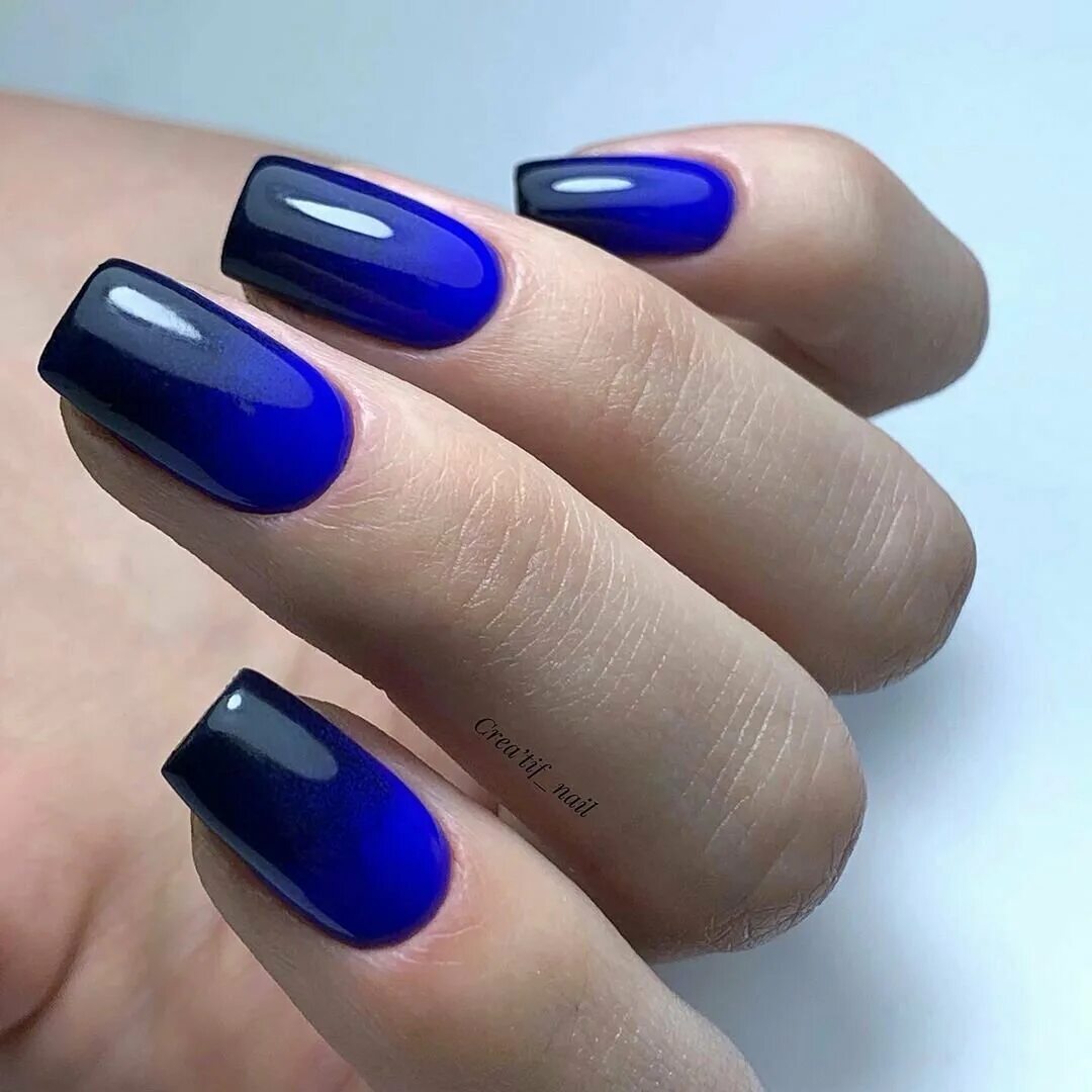 Синий маникюр - 114 фото модного синего лака Ombre nail art designs, Blue ombre 