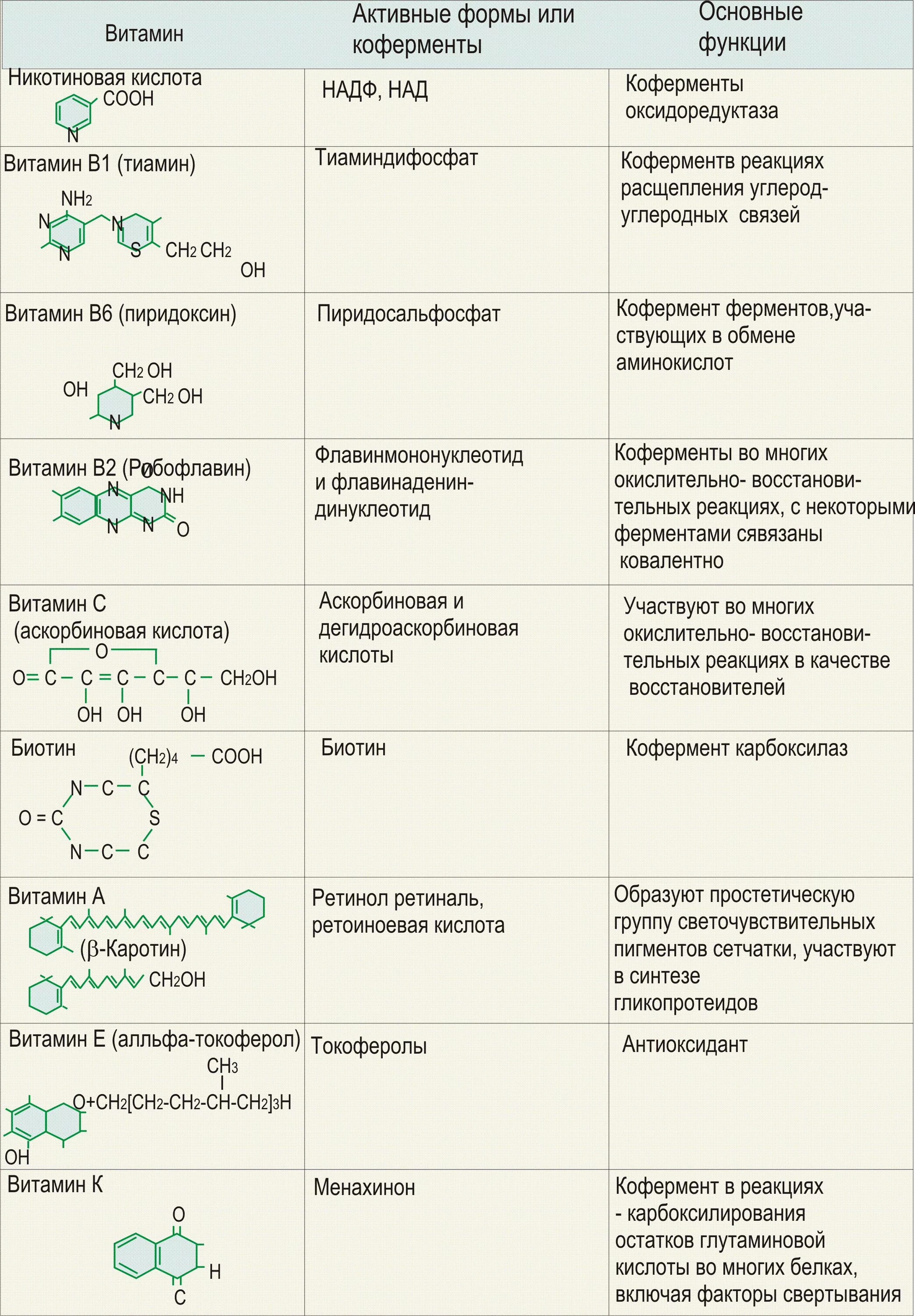 Витамины коферменты биохимия таблица. Структура и функции коферментов таблица биохимия. Строение и функции витаминов таблица биохимия. Формулы витаминов биохимия таблица. Коферментные функции витаминов