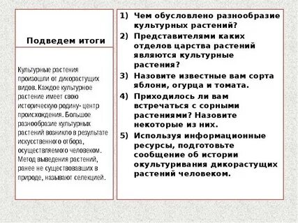 Разнообразие и происхождение культурных растений