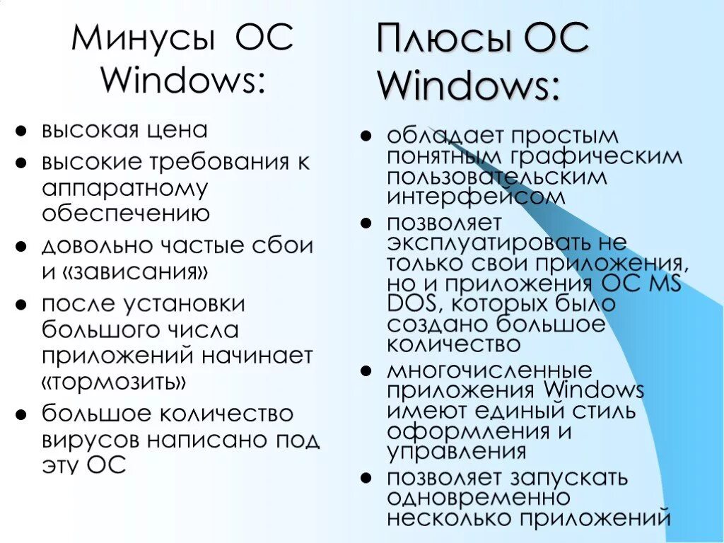 После 11 минус. Операционные системы Windows плюсы и минусы. ОС виндовс 11. Плюсы и минусы операционных систем. ОС виндовс плюсы и минусы.