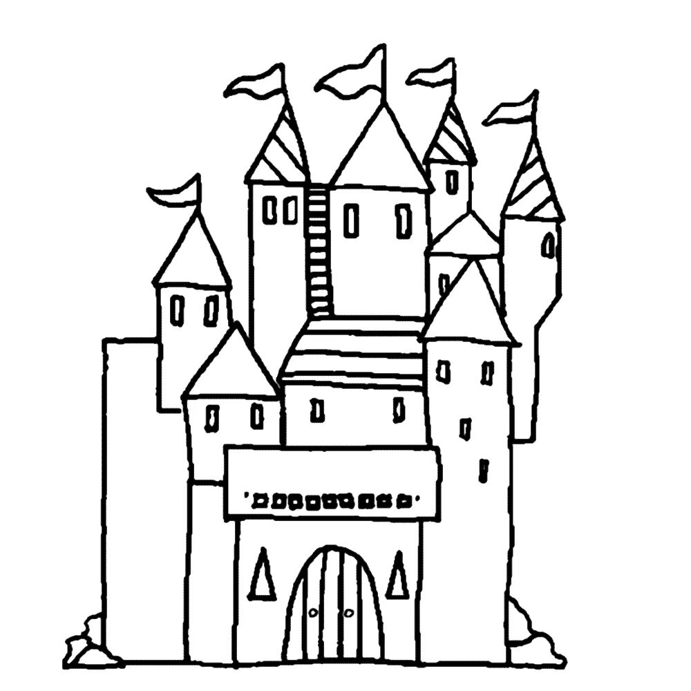 Рыцарский замок романский стиль. Эскиз средневекового города. Средневековый замок рисунок. Замок в романском стиле раскраска.