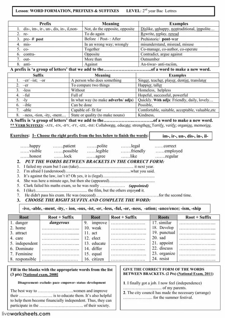 Fill in the prefixes. Word formation. prefixes and suffixes. word formation worksheets. prefixes and suffixes - exercises.