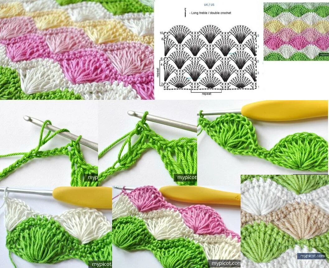 Много вязок. Фактура вязаного полотна. Вязаное полотно. Плед из квадратных мотивов крючком. Разноцветная пряжа для вязания.