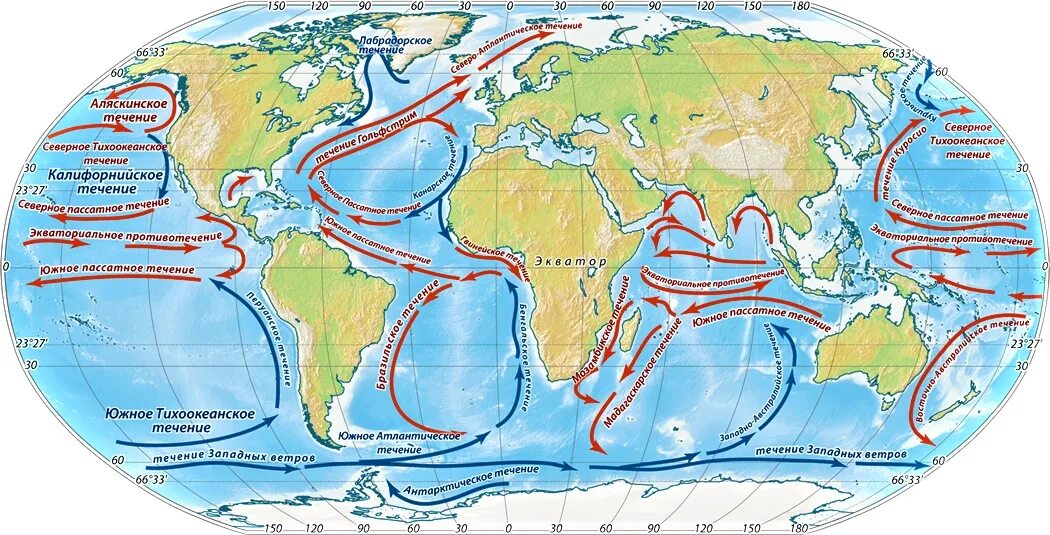 Тёплые и холодные течения на карте мирового океана. Теплые и холодные течения мирового океана. Тёплые течения мирового океана на карте.