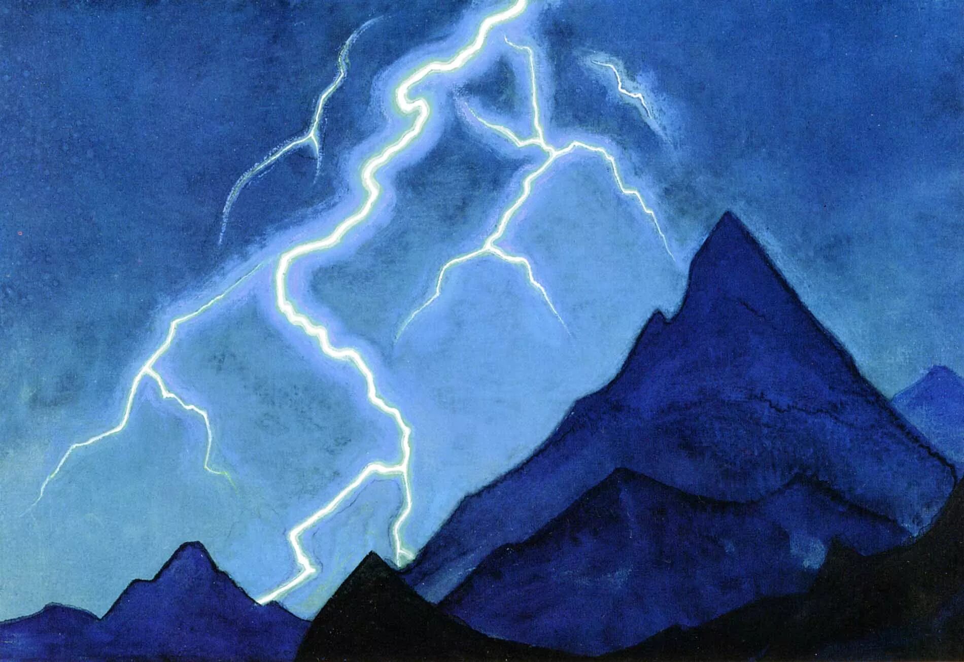 Картина Рерих Зов неба молния. Рерих картина с молнией. Река времени огонь