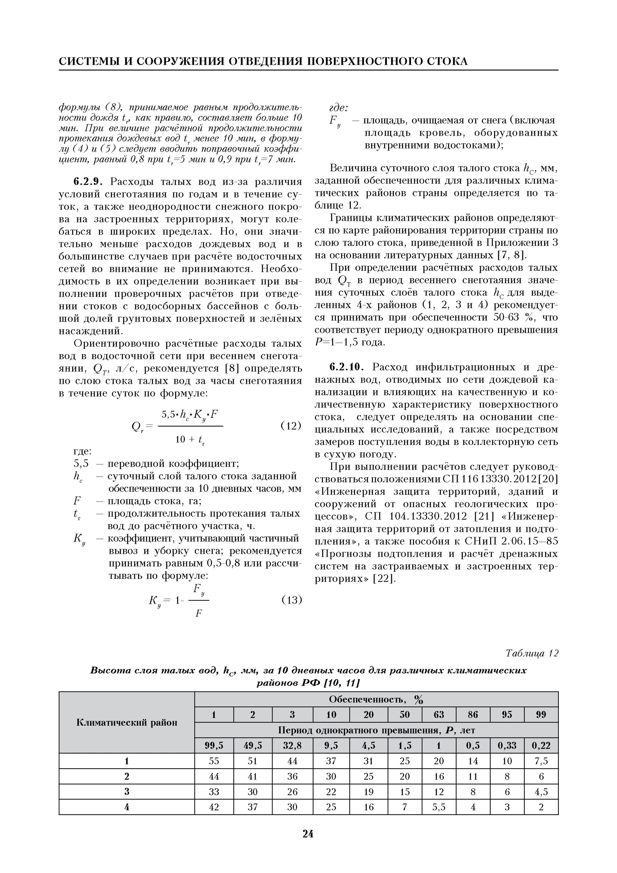 Рекомендации по расчету стока. Слой талых вод за 10 дневных часов заданной обеспеченности. Системы и сооружения отведения поверхностного стока. Суточный слой талых вод. Расход талых вод.