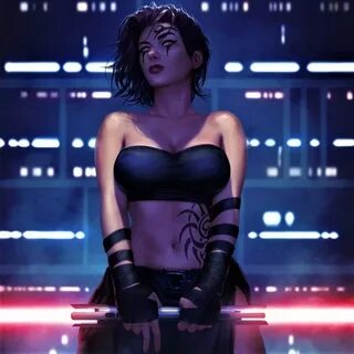 Живые обои The Girl with Tattoos and Star Wars Lightsabers / 18+ X-ray NSFW...