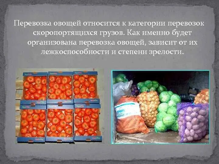 Транспортировка овощей и фруктов. Транспортировка скоропортящихся продуктов. Хранение плодов и овощей. Упаковка скоропортящихся грузов. Хранение и реализация скоропортящиеся продукты