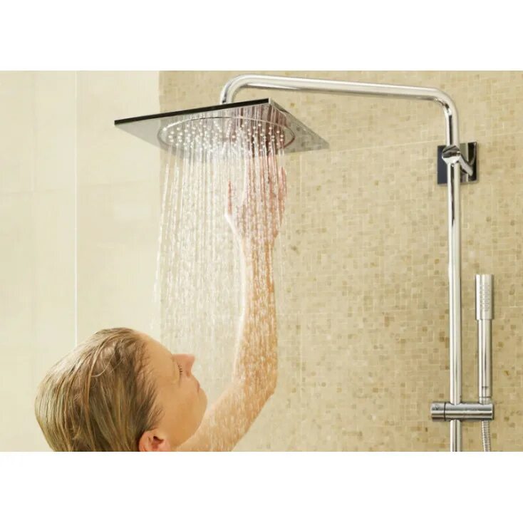 Установка тропического душа без смесителя. Душевая система Grohe Rainshower System. Душевая стойка Grohe Rainshower. Grohe Rainshower f-Series.