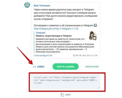 Телеграм через код
