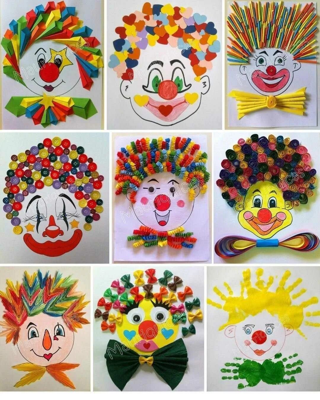 Маски на день смеха в детском саду. Аппликация "клоун". Весёлая аппликация "клоун". Аппликация в детском саду. Поделки для дете.