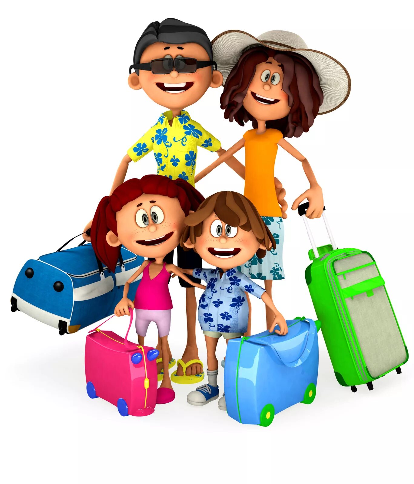 Go away on holiday. Турист на белом фоне. Путешествие с детьми. Путешествие с семьей. Семья веселая путешествует.