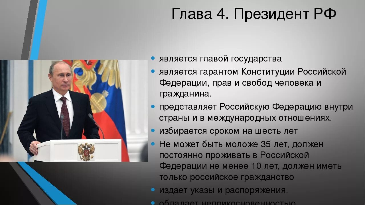 Глава государства Российской Федерации. 4 5 главы конституции рф