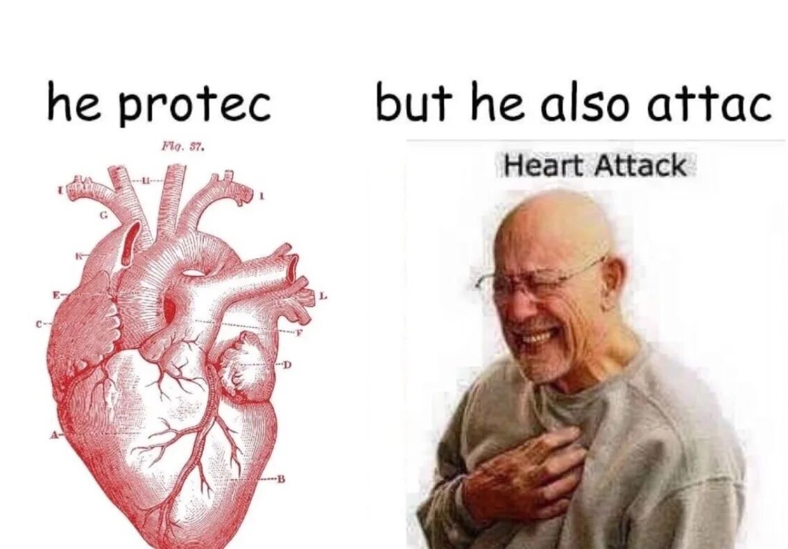 Heart Attack Мем. He Protec but he also attac. Heart disease meme. He can also