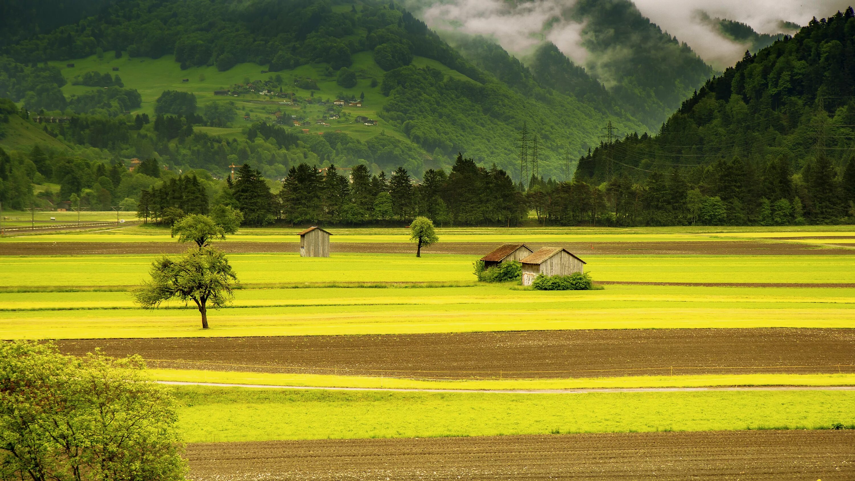 Natural farming. Зеленые холмы Швейцарии. Швейцария поля Луга домик. Зеленая Долина горы поле. Сельскохозяйственный ландшафт.