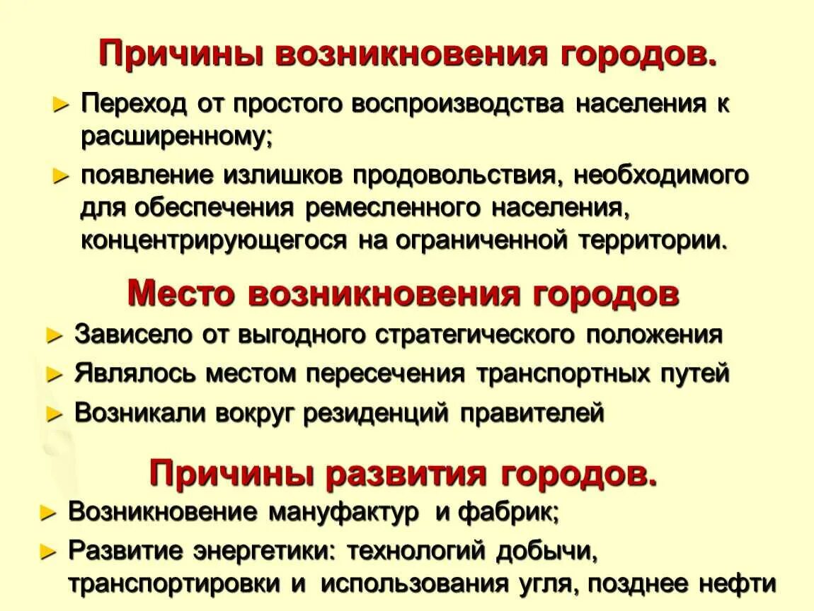 Каковы результаты возникновения. Причины возникновения городов. Причины появления первых городов. Предпосылки возникновения городов. Причины возникновения.