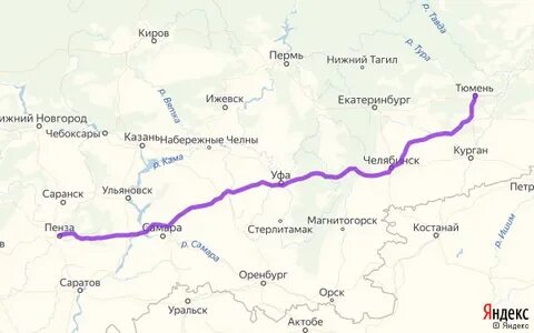 Уфа пенза расстояние на машине по трассе