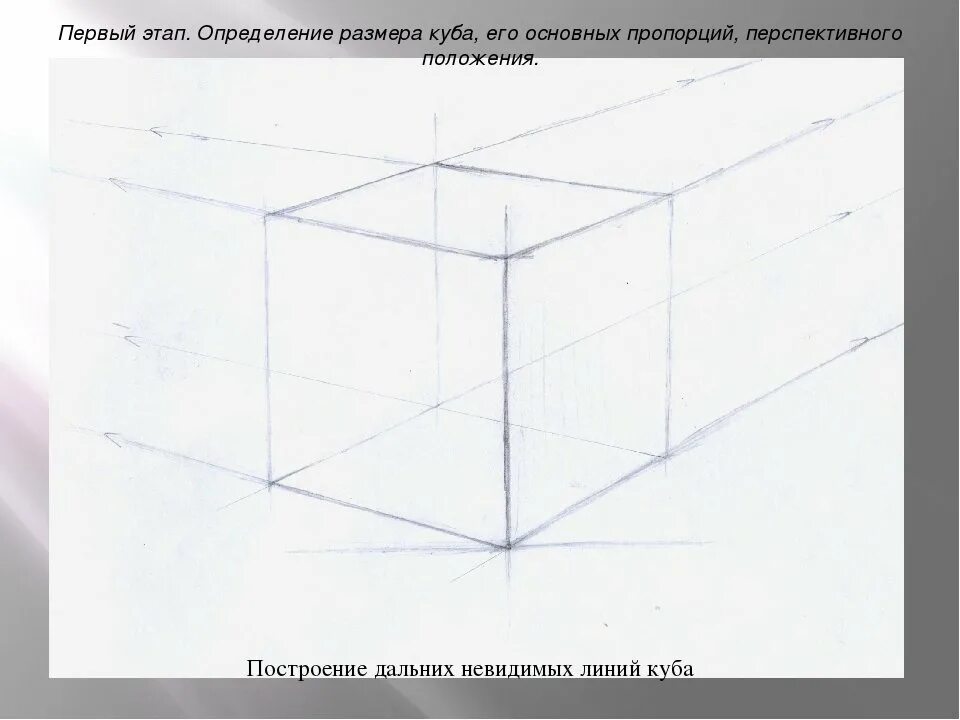 Этапы построения Куба карандашом. Этапы построения Куба в перспективе. Построение гипсового Куба. Конструктивно построение Куба.