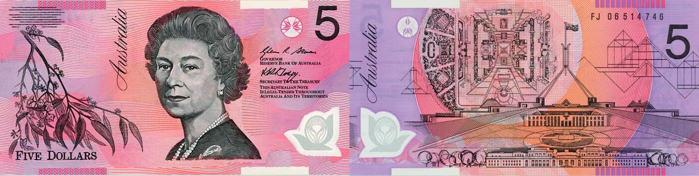 4 5 dollars. 5 Dollars Australia 1992. 5 Долларов 1992 Австралия. Австралийский доллар 1992 год. Фото 50 австралийских долларов образца 1995 года.