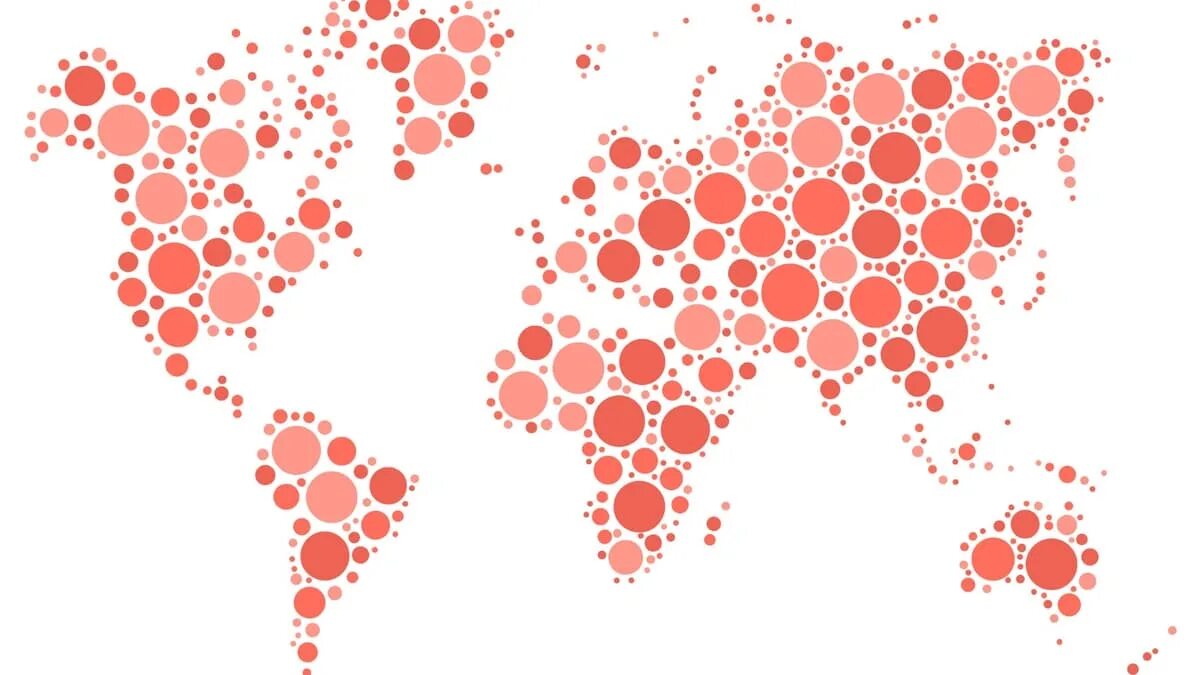 Красная карта мир. Мир в пятнышках.