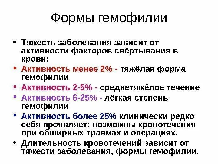 Формы гемофилии