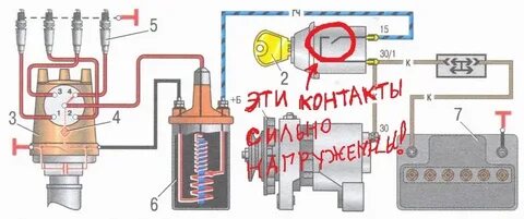 Схема контактного зажигания 2106