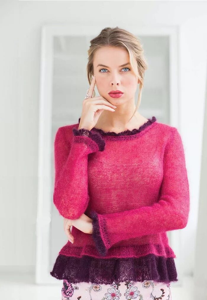 Модные кофты из мохера спицами. Vogue knitting жилет ангора. кофточка из мохера. джемпер с мохеровыми рукавами. рыжий мохеровый свитер.