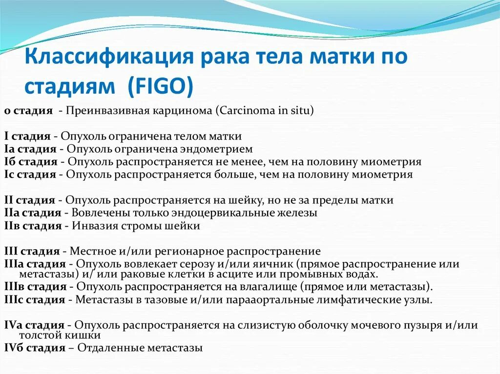 Классификация РШМ по стадиям Figo. Классификация стадий онкологии. Стадии в онкологии классификация. Опухоли тела матки классификация.