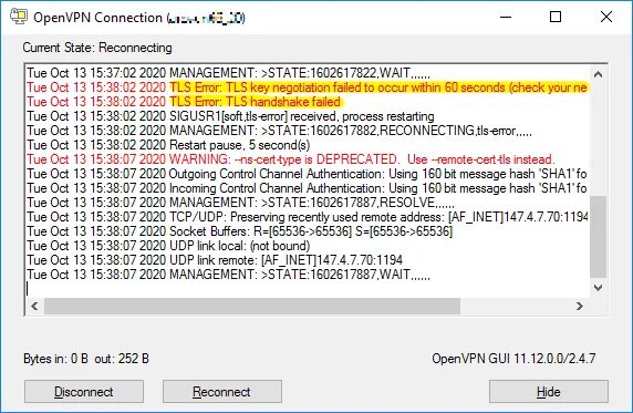 Tls handshake failed. TLS Error OPENVPN. VPN-Key-TLS. TLS Negotiation failed after 34 resends (7721 MS) по русскому.