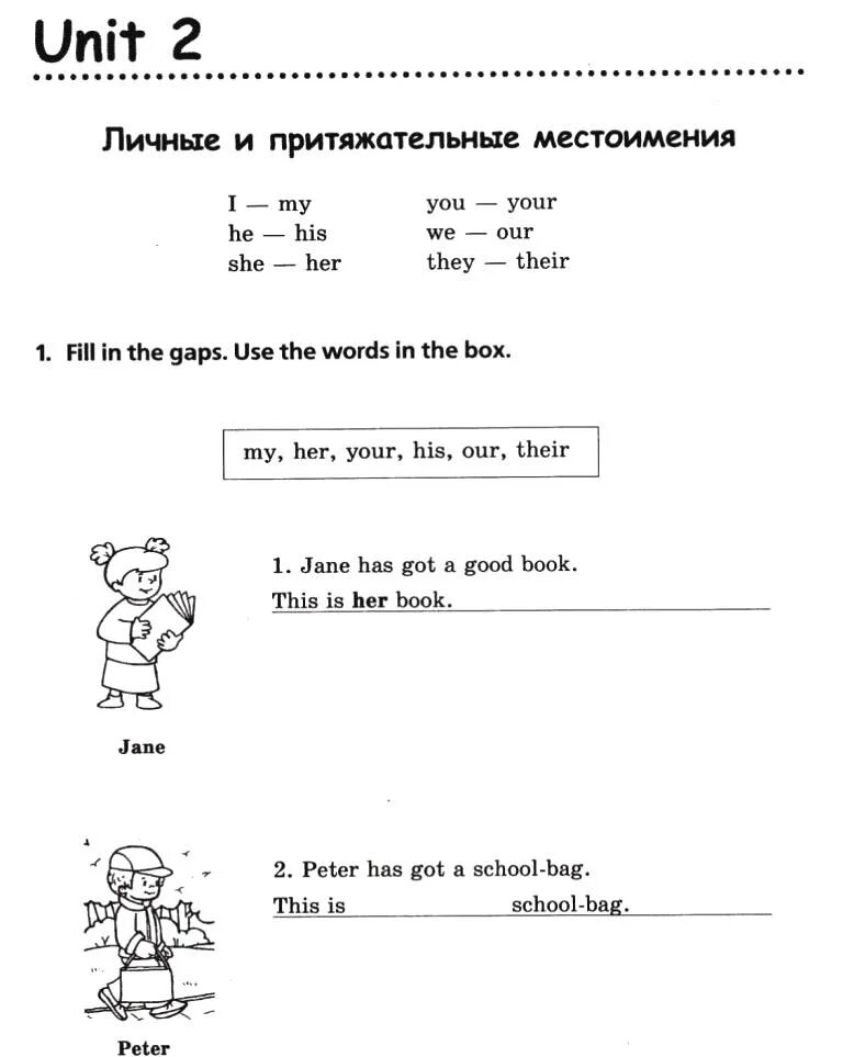 Притяжательные местоимения в английском 3 класс упражнения