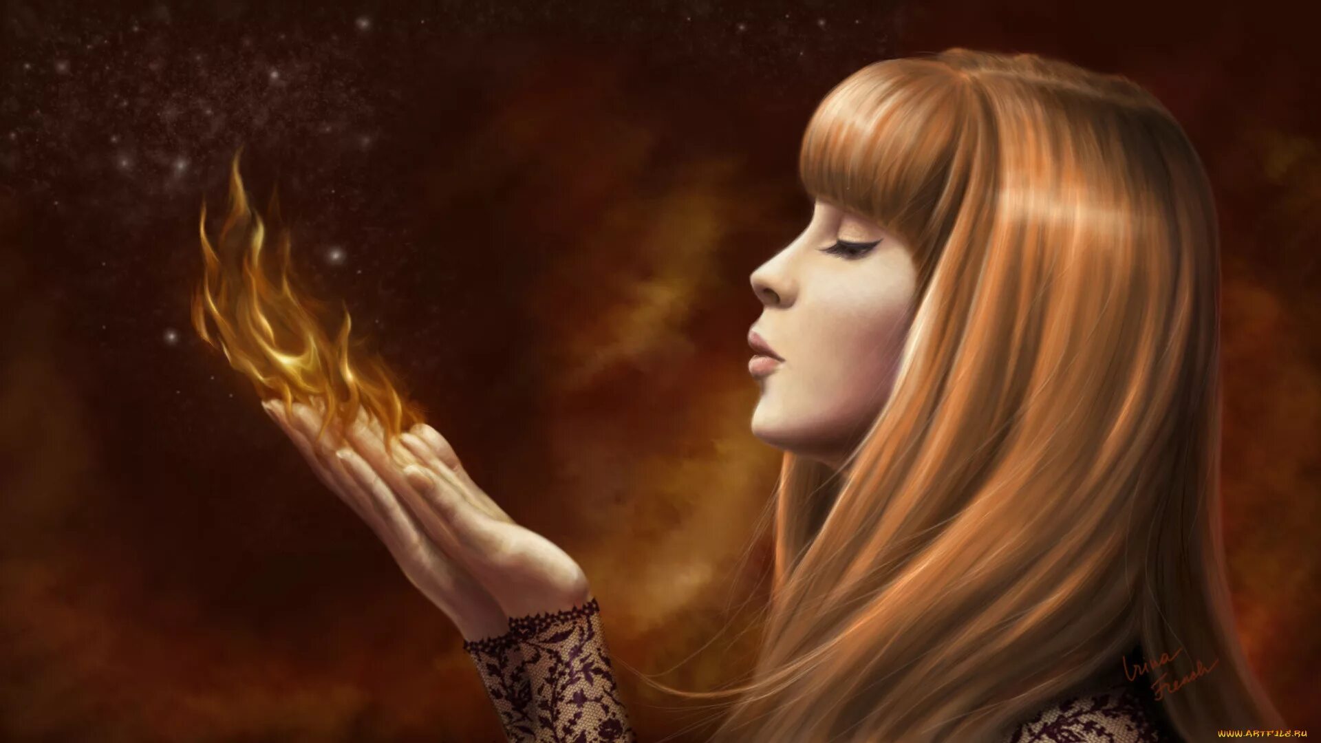 Я сама сотворю тот огонь. Девушка магия. Ведьма с золотыми волосами. Магия шепотки. Светлая ведьма.