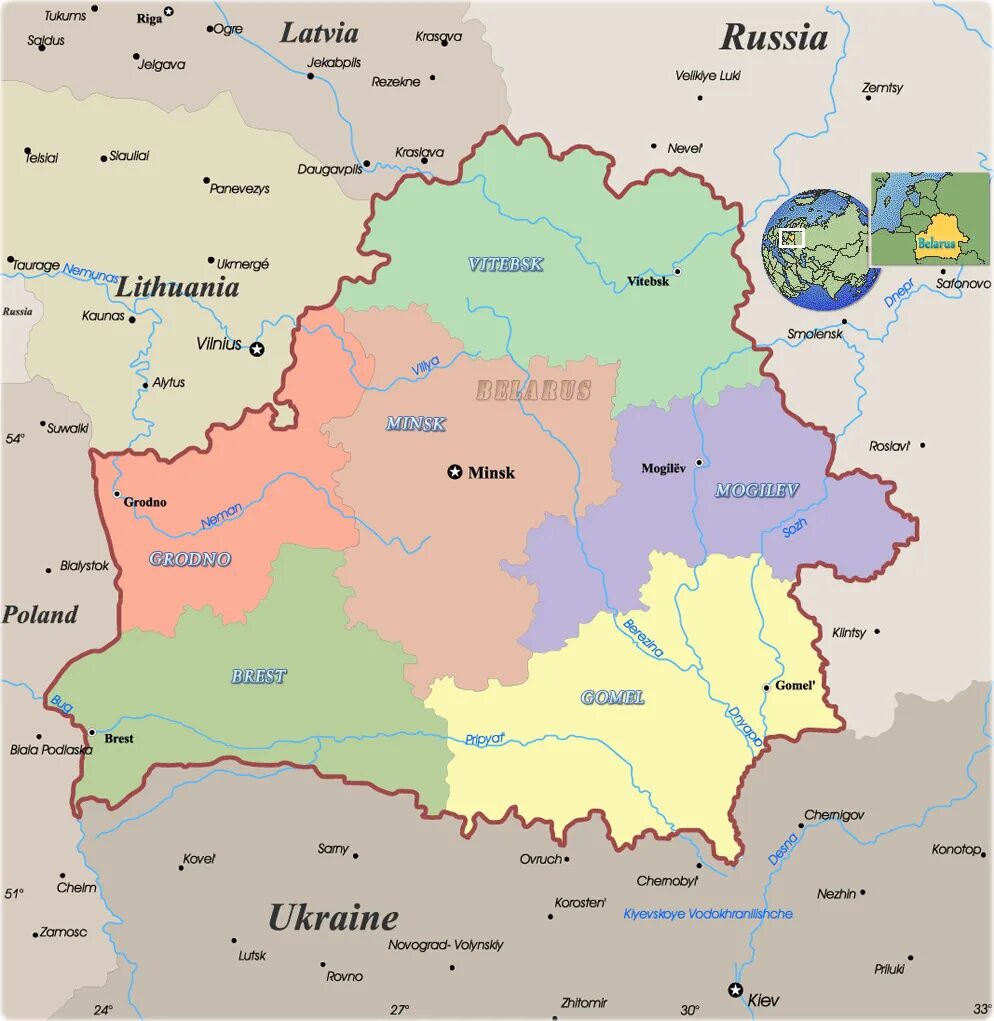 Regions of belarus. Границы Белоруссии на карте. Карта регионов Беларуси. Белоруссия на карте мира границы. Карта Белоруссии с городами.