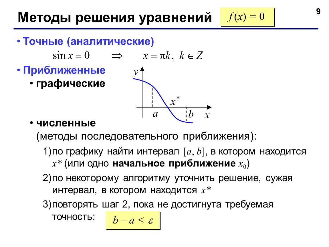 Аналитический метод решения уравнений