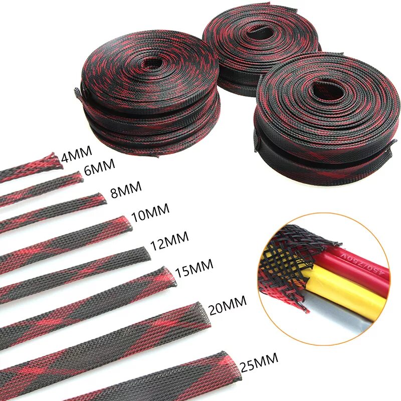 Изоляция шнура. Оплетка 15pet-6 (4-10,5 mm) 50m iproflex (black). kabel corab 10mm (100m) pet expandable braided sleeving 10mm pkc-10. изоляция провода 10-0,4 мм змейка. термоусаживаемая кабельная оплетка innoshrink xtfs-50/25мм.