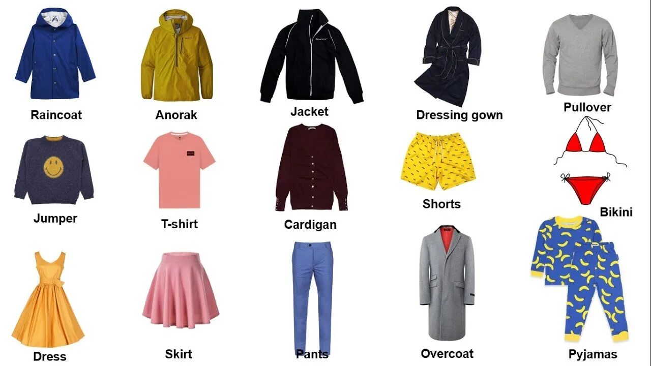 Learn popular clothing items in English. Listen to the words pronounced and get 