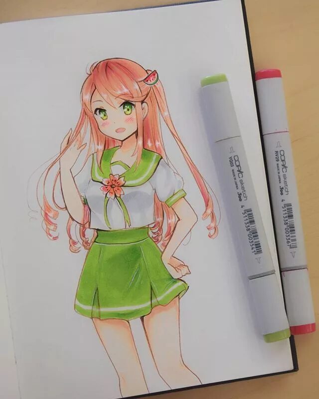 Рисунки фломастерами. Стиль рисования персонажей маркерами. Наброски в стиле аниме. Девушка маркером в полный рост. Восстановление засохших фломастеров.