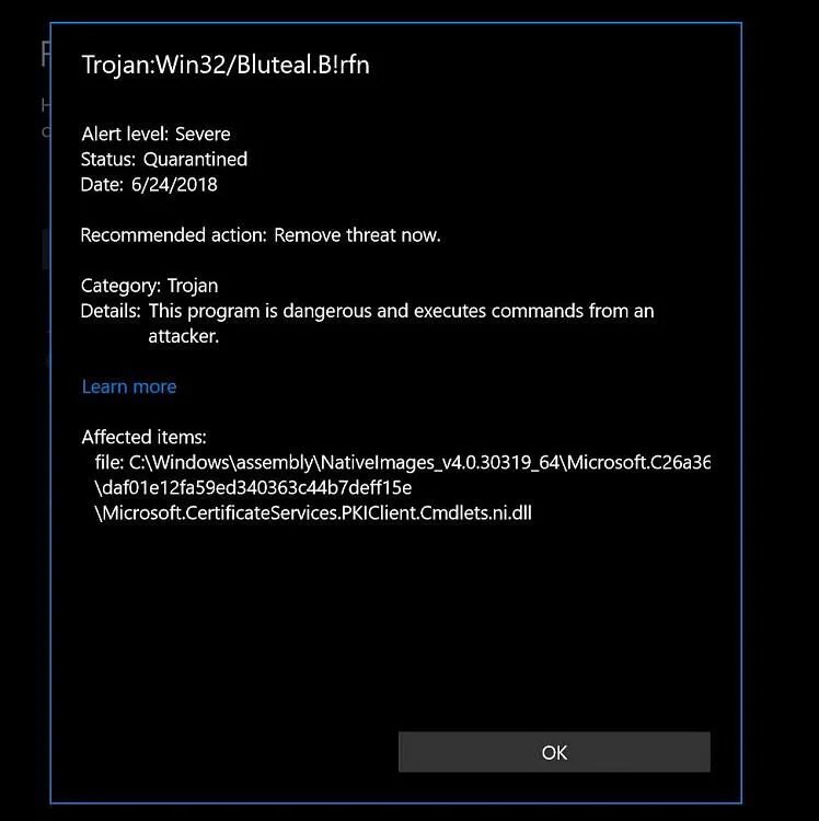 Trojan win32. Win32 троян. trojan bluteal rfn. trojan 32. троян виндовс дефендер.