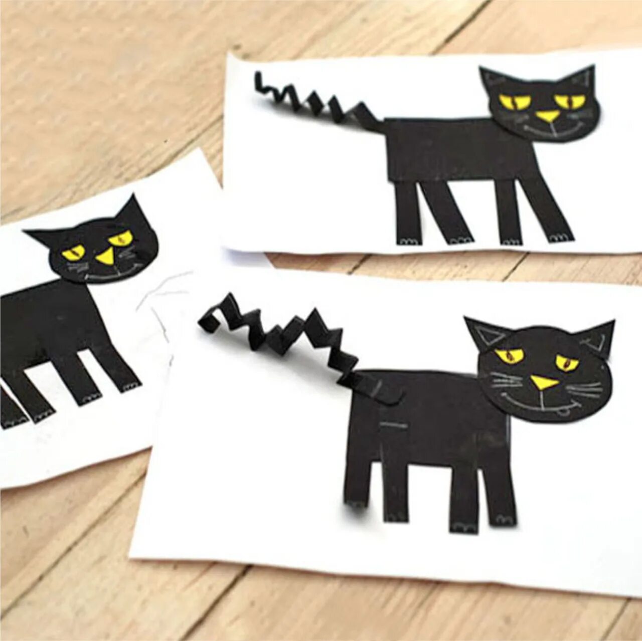 На полоске черного картона с помощью. Поделка кот. Аппликация "котик". Поделка кошечка. Котик из бумаги.