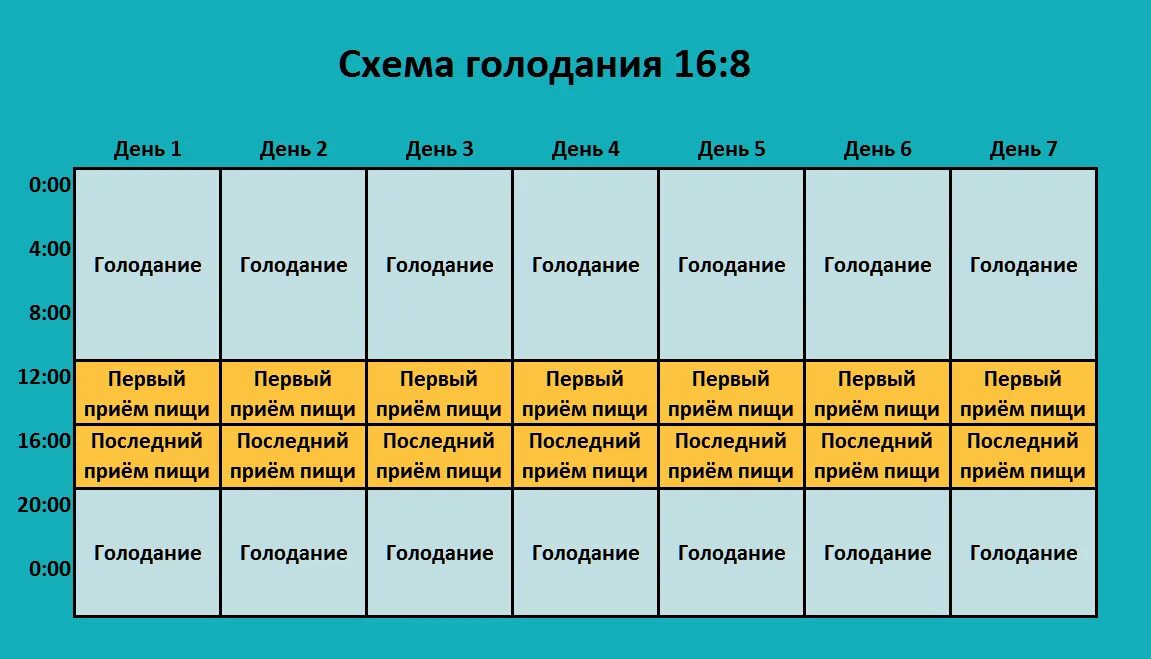 Первая неделя курса. График интервального голодания 16 на 8. Интервальное голодание 16/8 схема для начинающих по часам. Интервальное голодание. Интервальное питание.